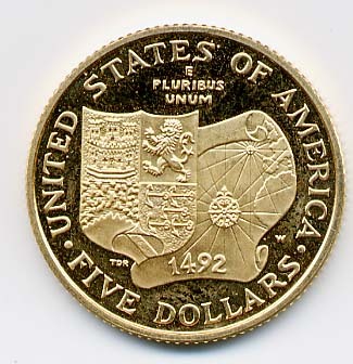 U.S.A. 5 DOLLARI 1992 COLOMBO SCOPERTA AMERICA